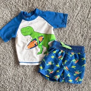 🦖 Carter’s 2-Pc Rash Guard & Swim Trunks Set | 12m